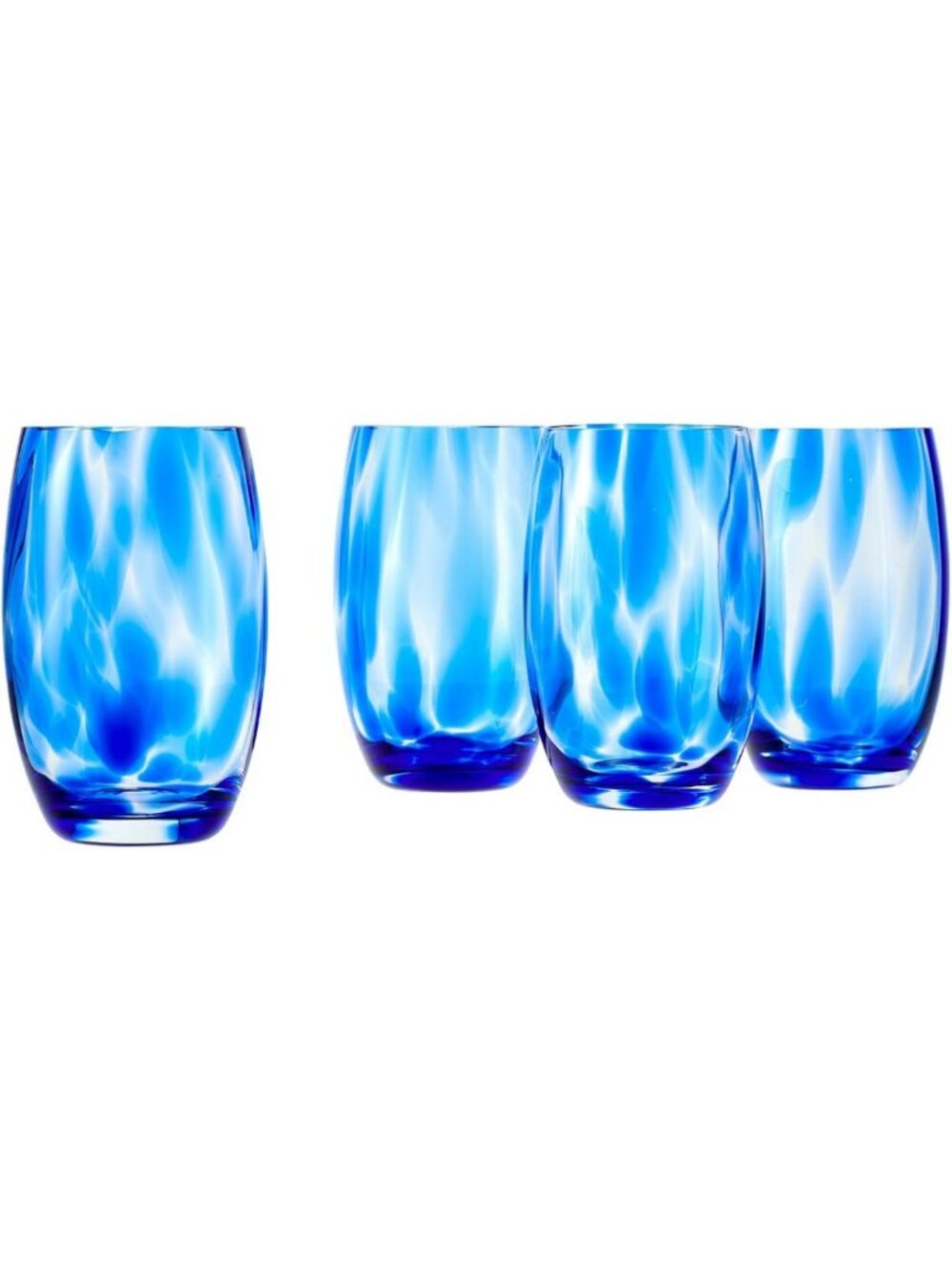 Hand-Blown Cobalt Blue Confetti Drinking Glass Set - 4 Stylish Water Glasses